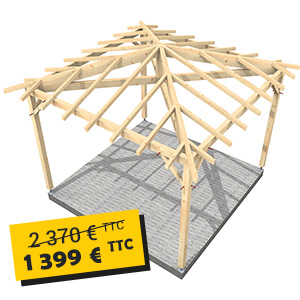 Abri de jardin Gavarnie avec toit à 4 pentes - sapin traité Classe 2 - en kit - 4 x 4 m