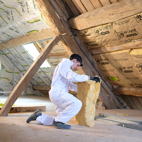 chantier de pose d'isolant