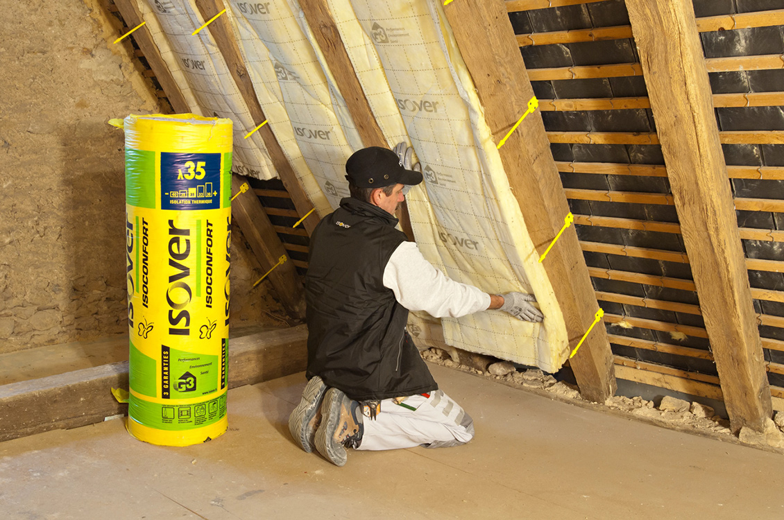 chantier de pose d'isolant